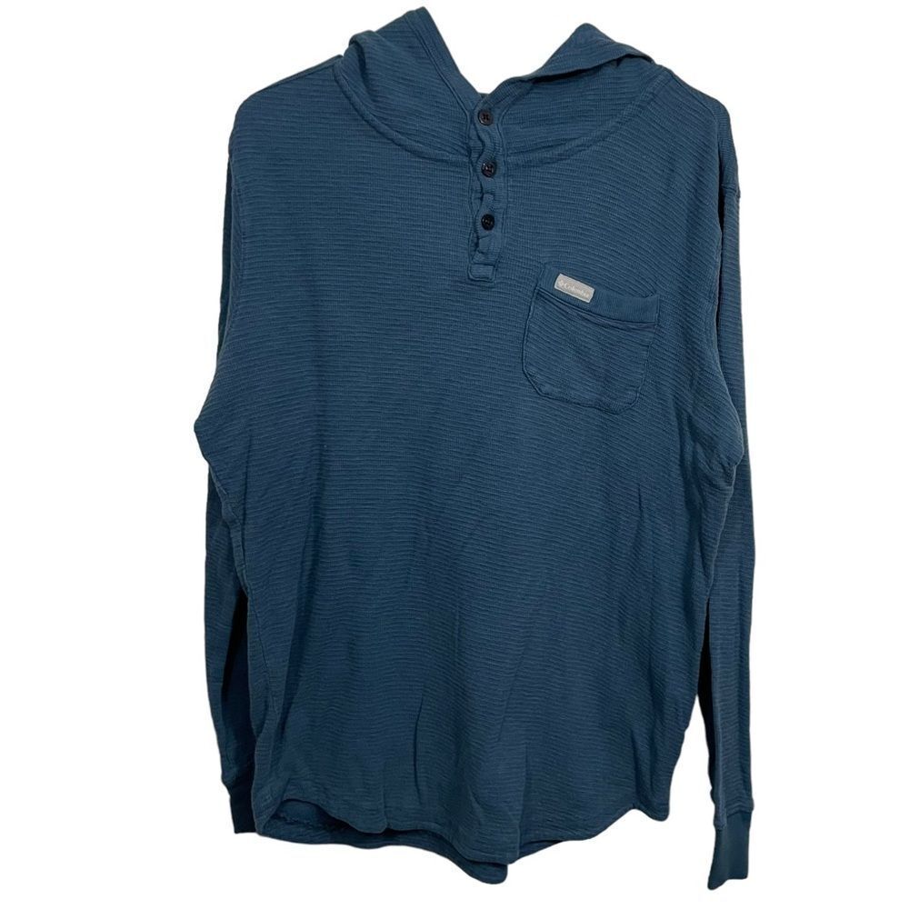 Columbia Blue Long Sleeve Hooded Henley T-Shirt